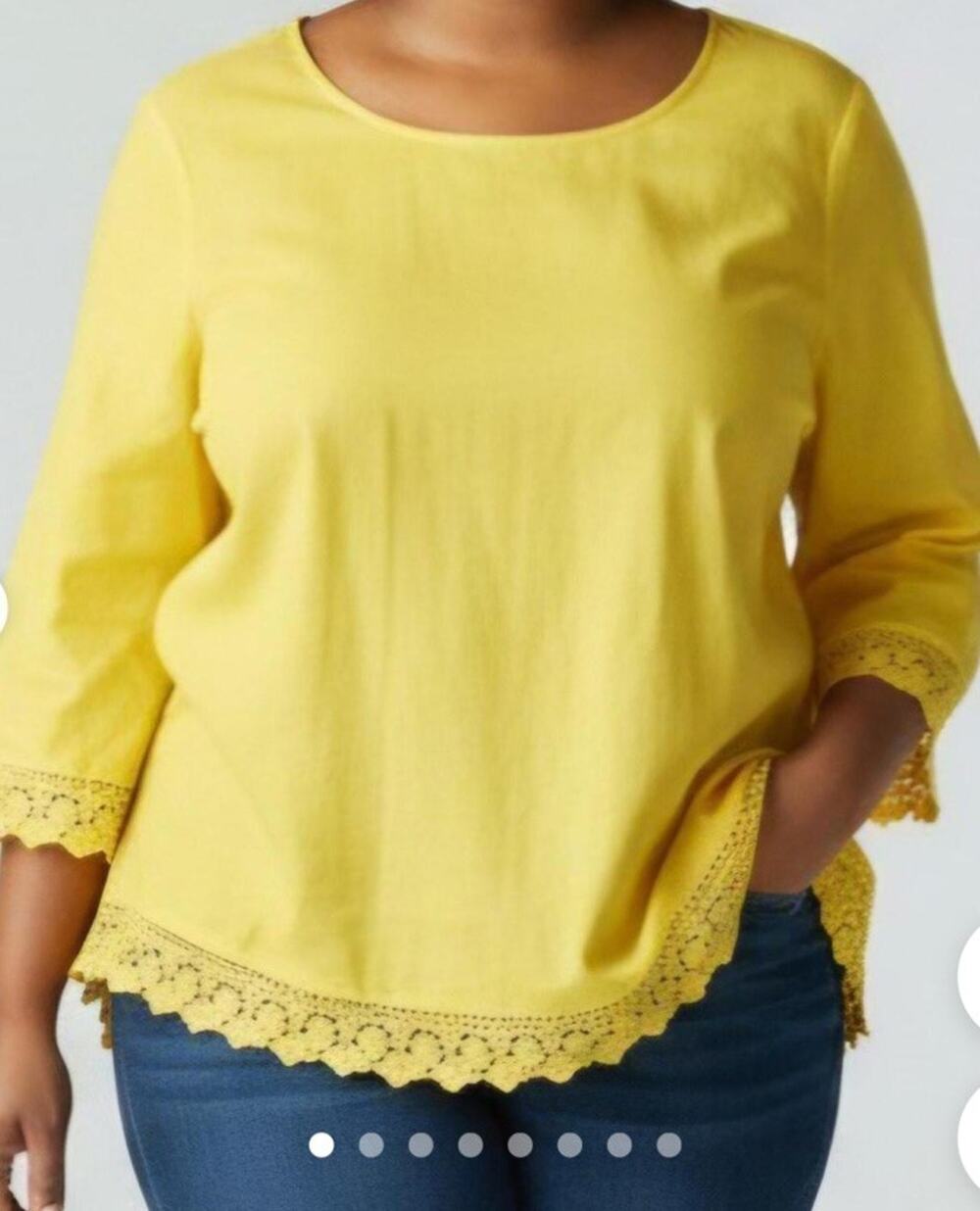Soft Surroundings Size XL Yellow Gauze Tunic Blouse Top Crochet Lace Trim